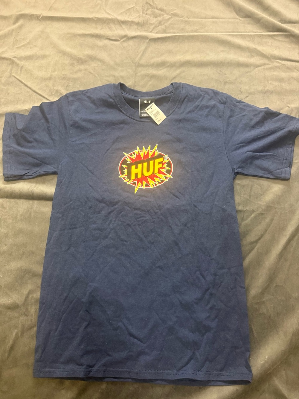 HUF Blue Logo Graphic Print T-Shirt Short Sleeve Crew Neck Men's S